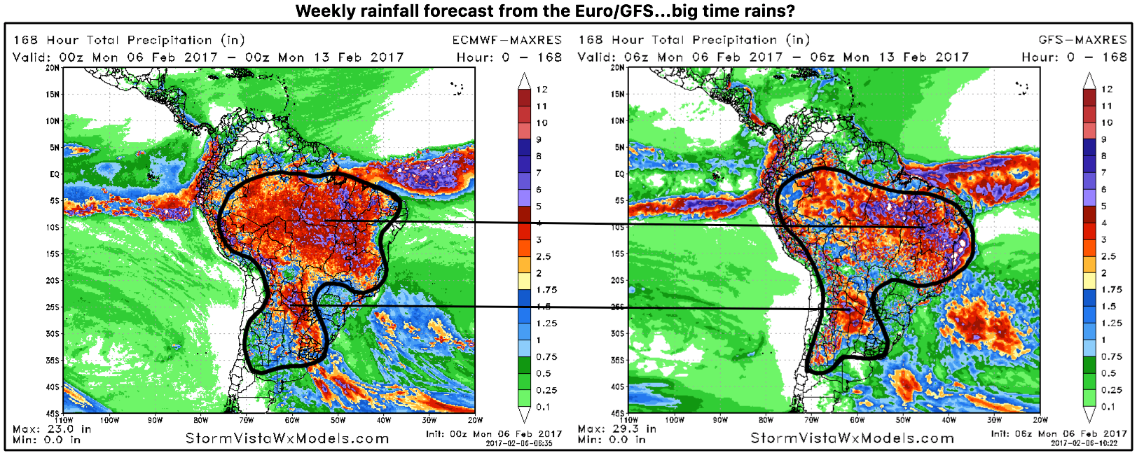 #AG #AGwx South America: A check on rains this past weekend + week ahead forecast…WET? K.