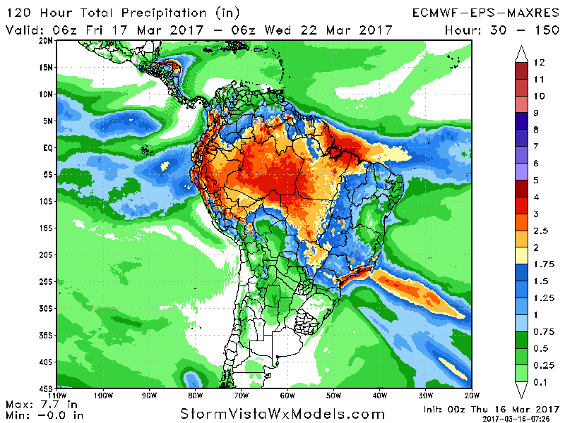 #AGwx #Harvest17 Thurs South America: Drying in Argentina, More Rain for Central Brazil. E.