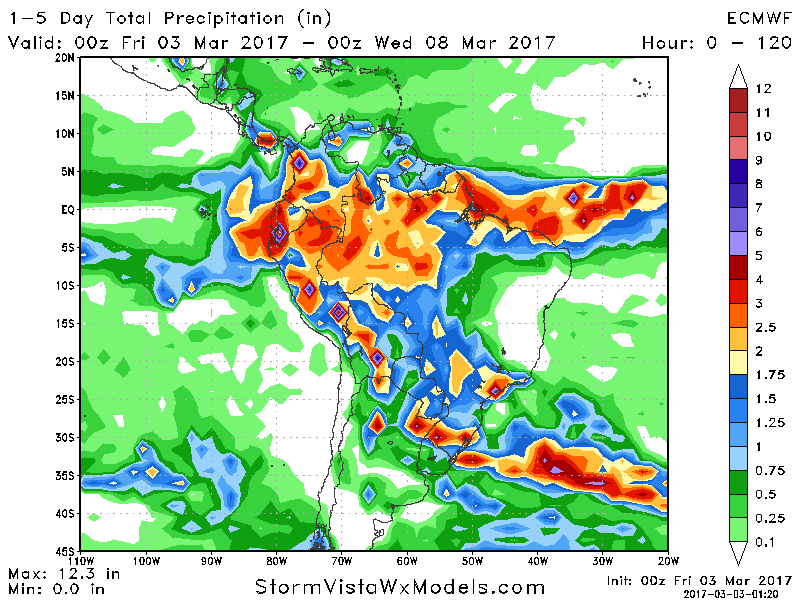 #AG #AGwx #Harvest17 Fri South America: Flooding Threat Through Saturday, Cooler Next Week. E.