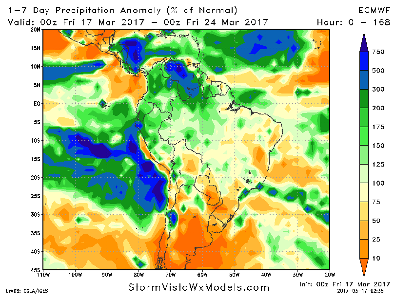 #AGwx #Harvest17 Fri South America: Discussing the long-range into April…wet and active? Details here! K.