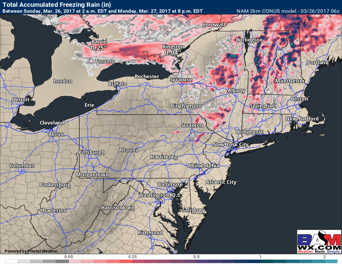 #MAwx #CTwx #NYwx #PAwx More Light Icing Overnight Into Monday Across Higher Elevations. Rainy Elsewhere. E.