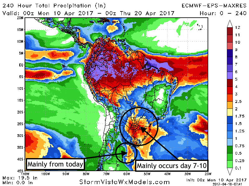 #AGwx #Harvest17 Monday South America: Rains Subsiding Across Argentina Today, Dry Much of the Week. E.