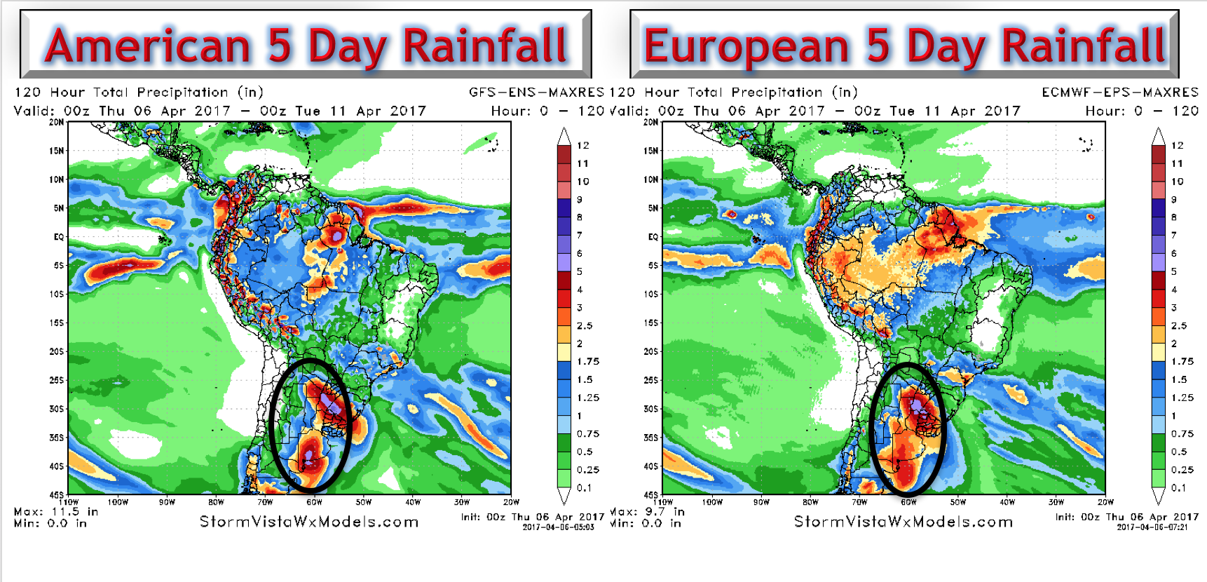 #AGwx #Harvest17 Thursday South America: More Flooding Rains Coming to Argentina. Harvest Delays Likely. E.