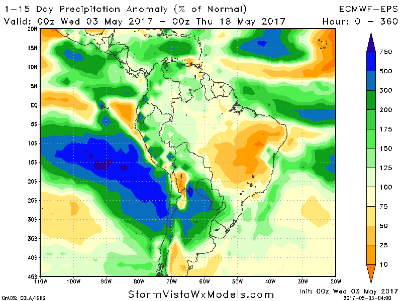 #AGwx #Harvest17 Wednesday South America: Warm and Wet Regime To Continue Next 2 Weeks. E.