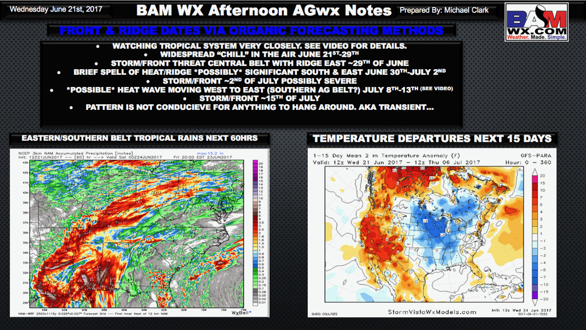 Wednesday PM #AGwx Report: Heavy rains for eastern belt, cooler end to June on tap. M.