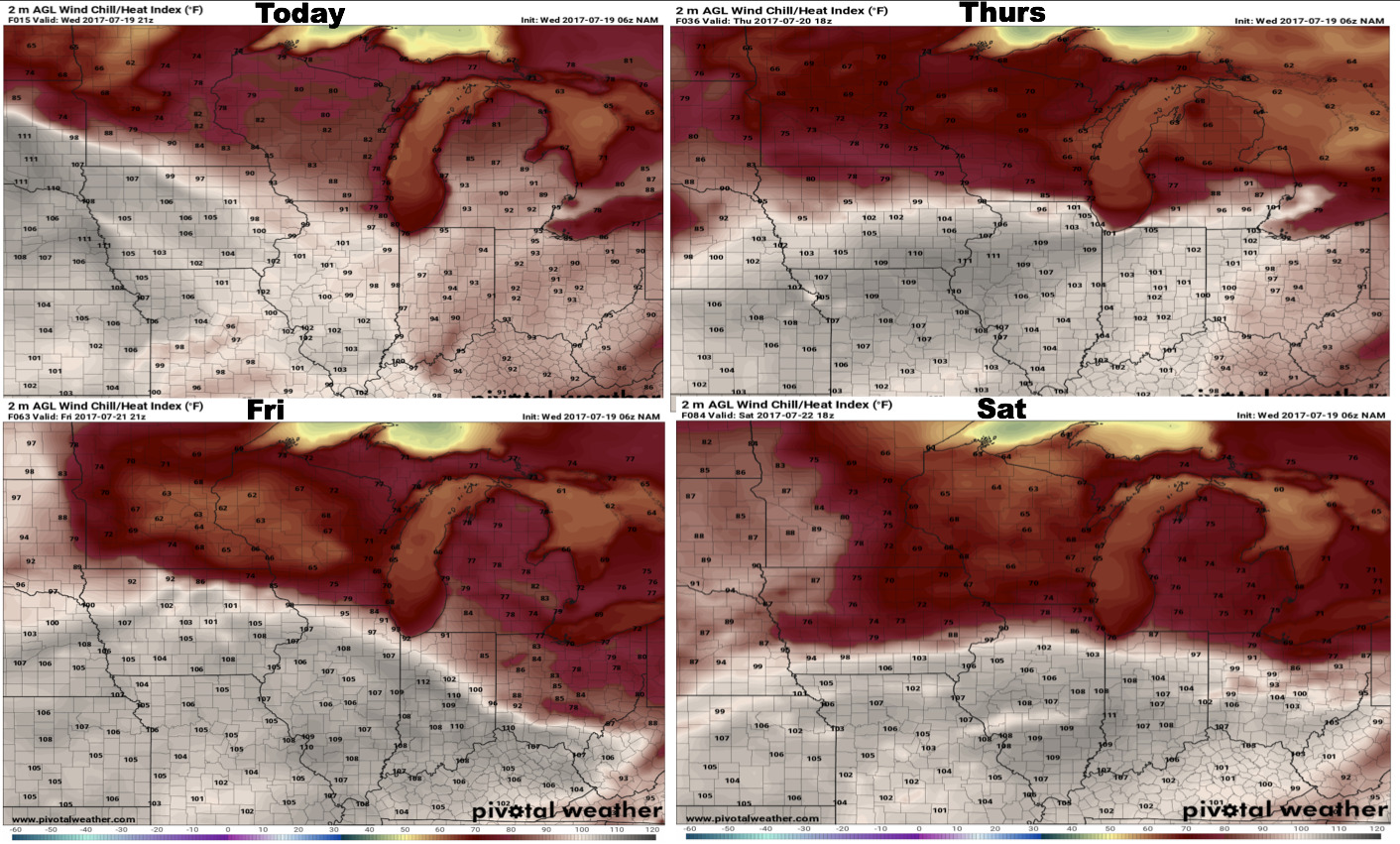 #ILwx #INwx #OHwx #KYwx Heavy storm clusters forecasted thru the wknd…hottest temps of the year as well. K.