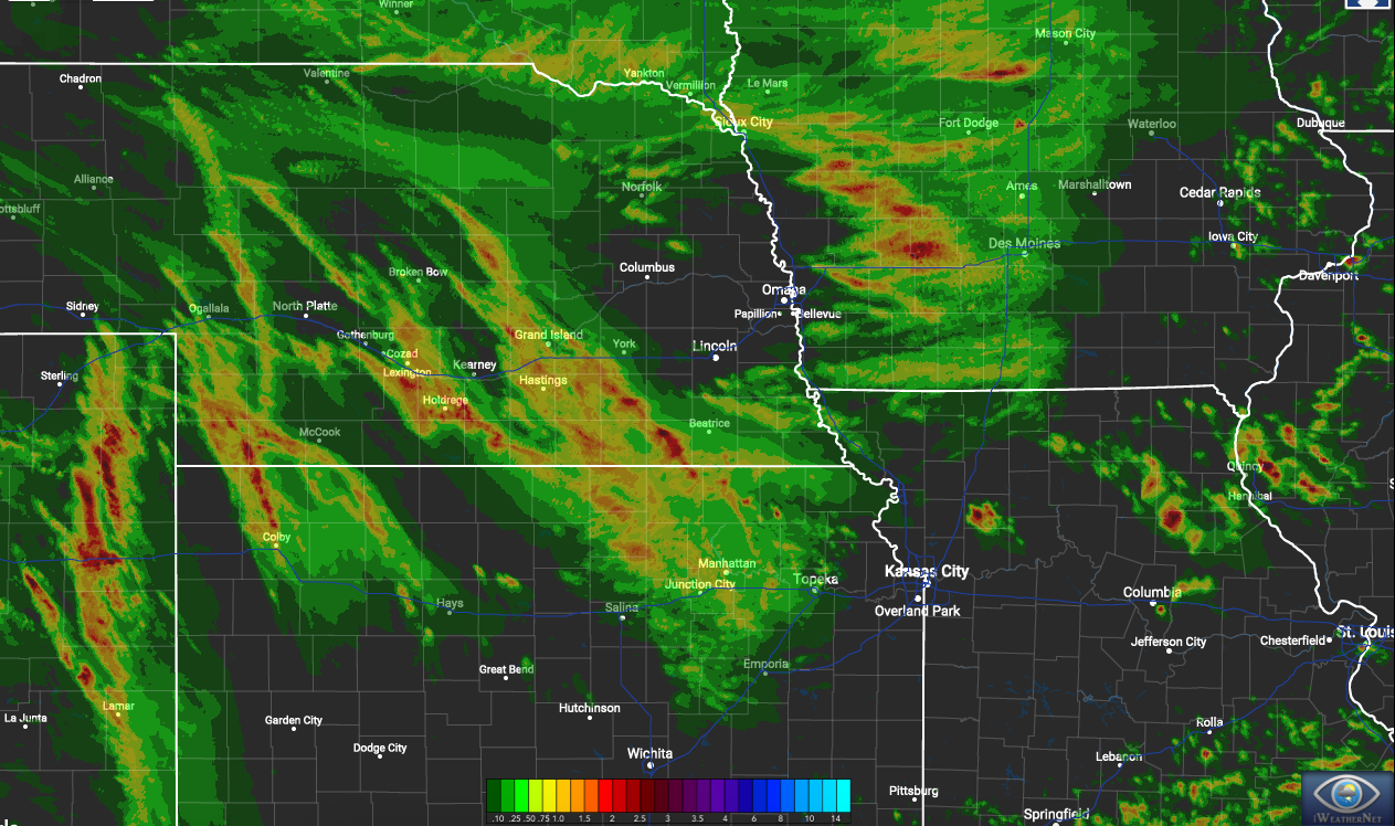 #NEwx #KSwx #MOwx #IAwx Storm risk shifts east today, additional storm chances return this weekend. N.