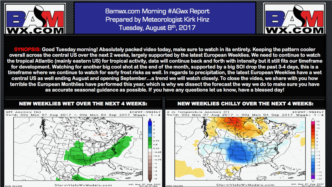 Tuesday Ag Weather Update: Continued talk on colder risks to end August, Discussing September pattern analysis.