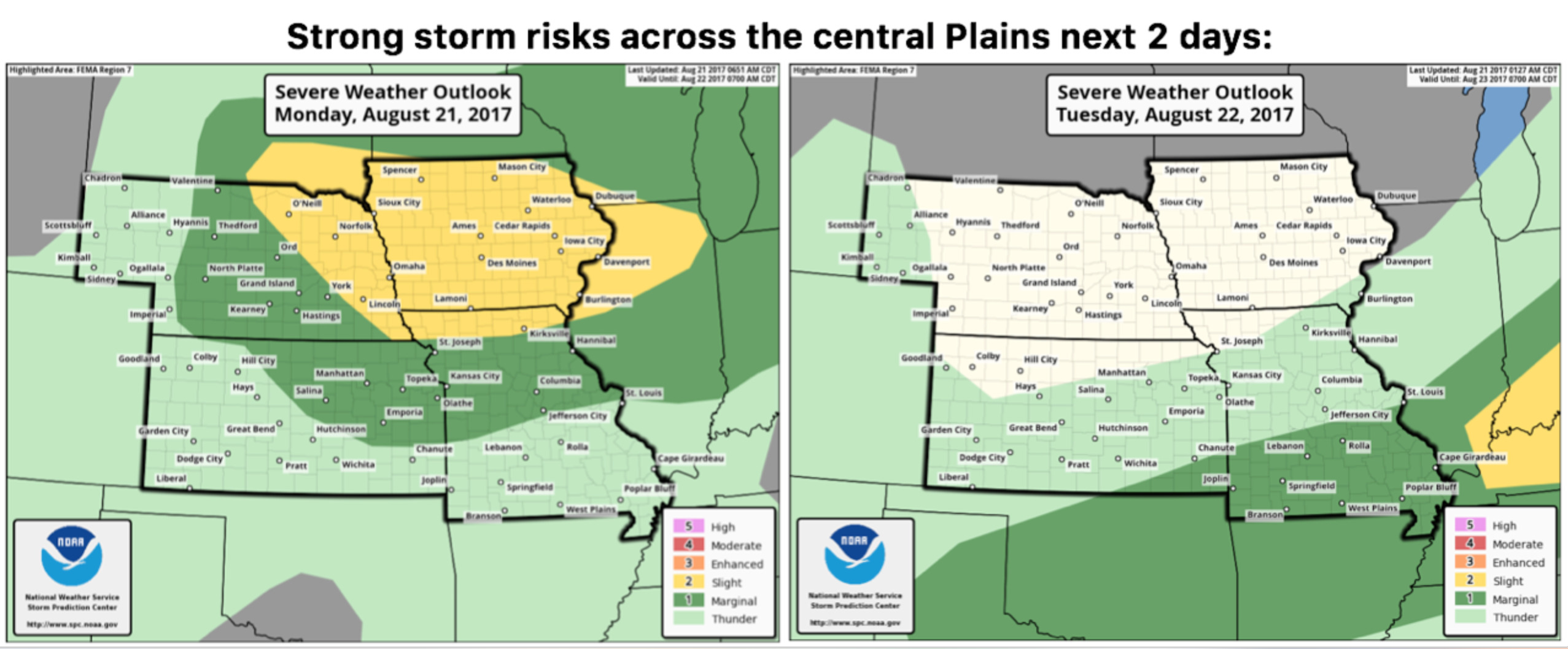 Central Plains Forecast Update: Severe storm threat today, calming down mid-week. N.