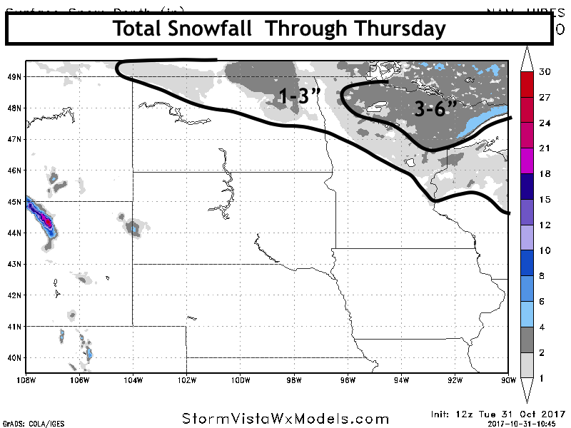 10-31-17 Northern Plains Regional Afternoon Update: Latest on Snow Threat Into Wednesday. E.