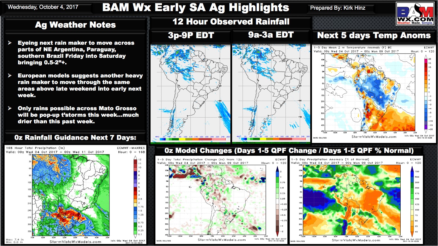 Early Morning South America Ag Weather Quicksheet. K.