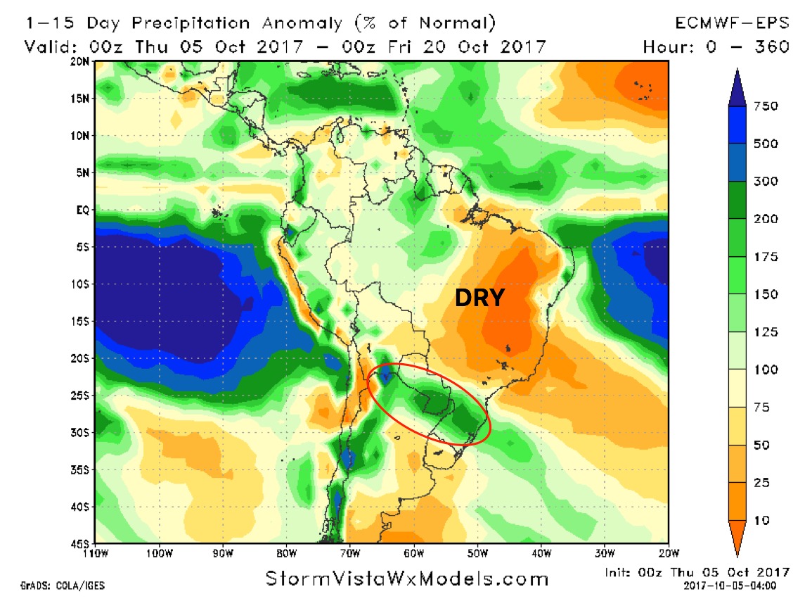 10-5-17 South America: Heavy rains possible across SE Brazil over the next week…details here! K.