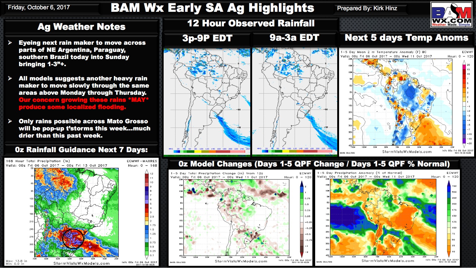 Early Morning South America Ag Weather Quicksheet. K.