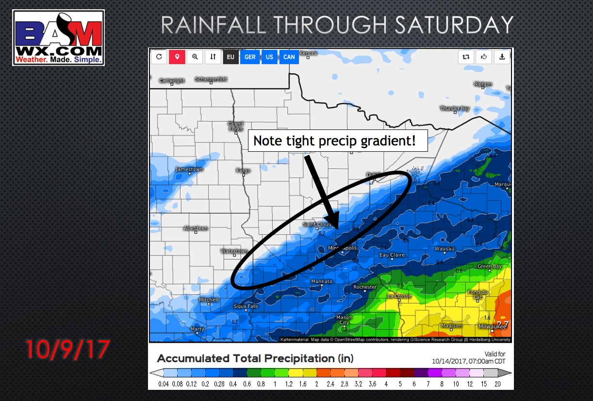 Minnesota Forecast Update: Some rains southeast, frosty tomorrow morning! E.