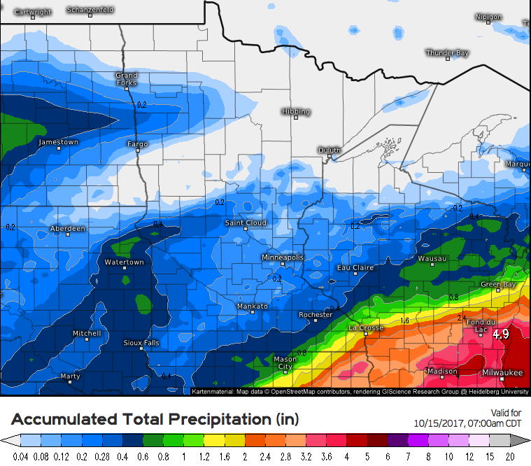 10-10-17 Minnesota Update: Frosty Mornings Ahead, Some Rains Southeast Through Tomorrow. E.