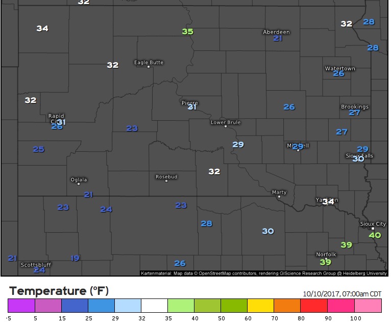 10-10-17 South Dakota Update: Frosty Mornings Today and Wednesday, Next Rain Chance Friday Into The Weekend. E.