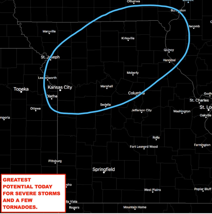 Sat AM MO Forecast Update. Severe Storms Tonight..Possibly Tornadoes.