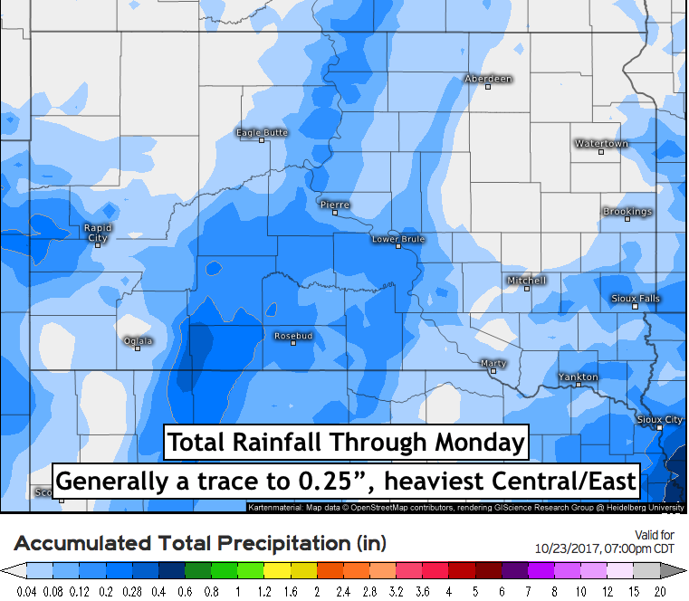 10-20-17 South Dakota Update: Unsettled Saturday, Roller Coaster Temperatures Next Week. E.