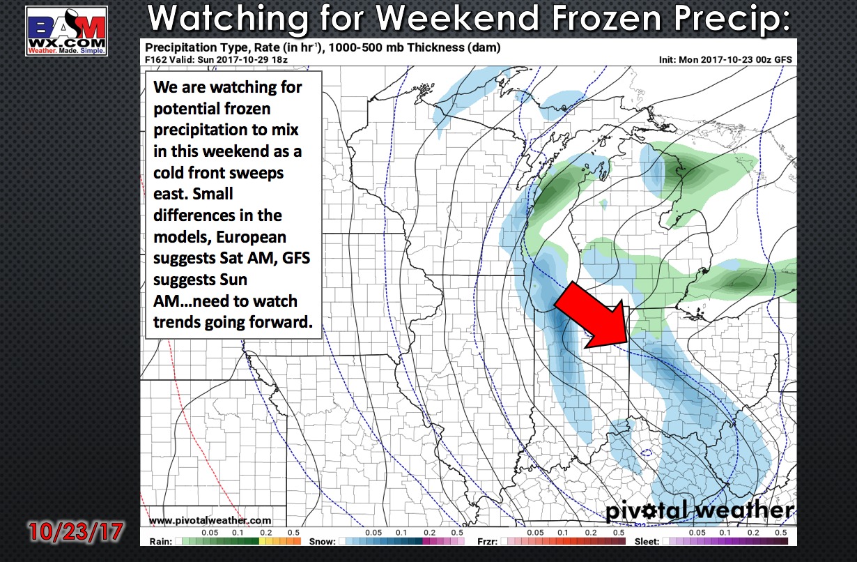 10-23-17 Ohio: Widespread rainfall working in today…season’s first shot of frozen precipitation this wknd? K.