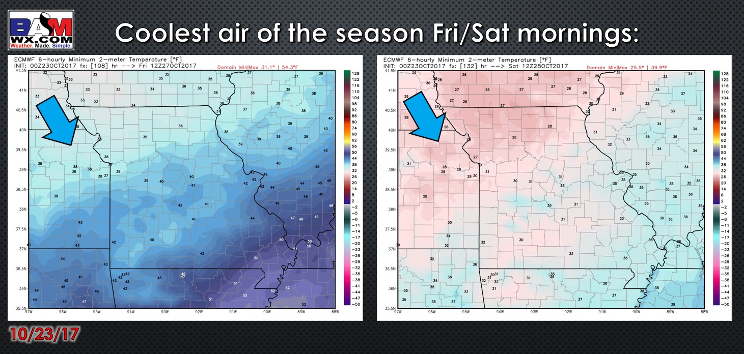 10-23-17 Missouri: Coldest air of the season works in this week…details here! K.