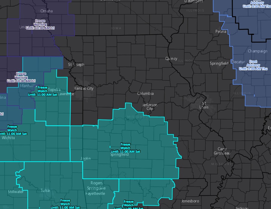 10-26-17 Missouri: Eyeing season’s first freeze this weekend…details here! K.