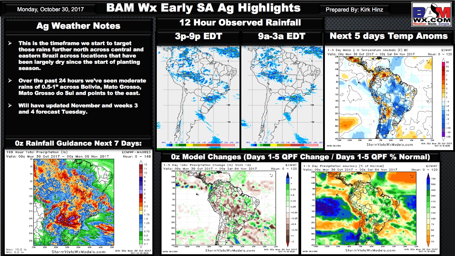 Monday Early South America Ag Weather Forecast. K.