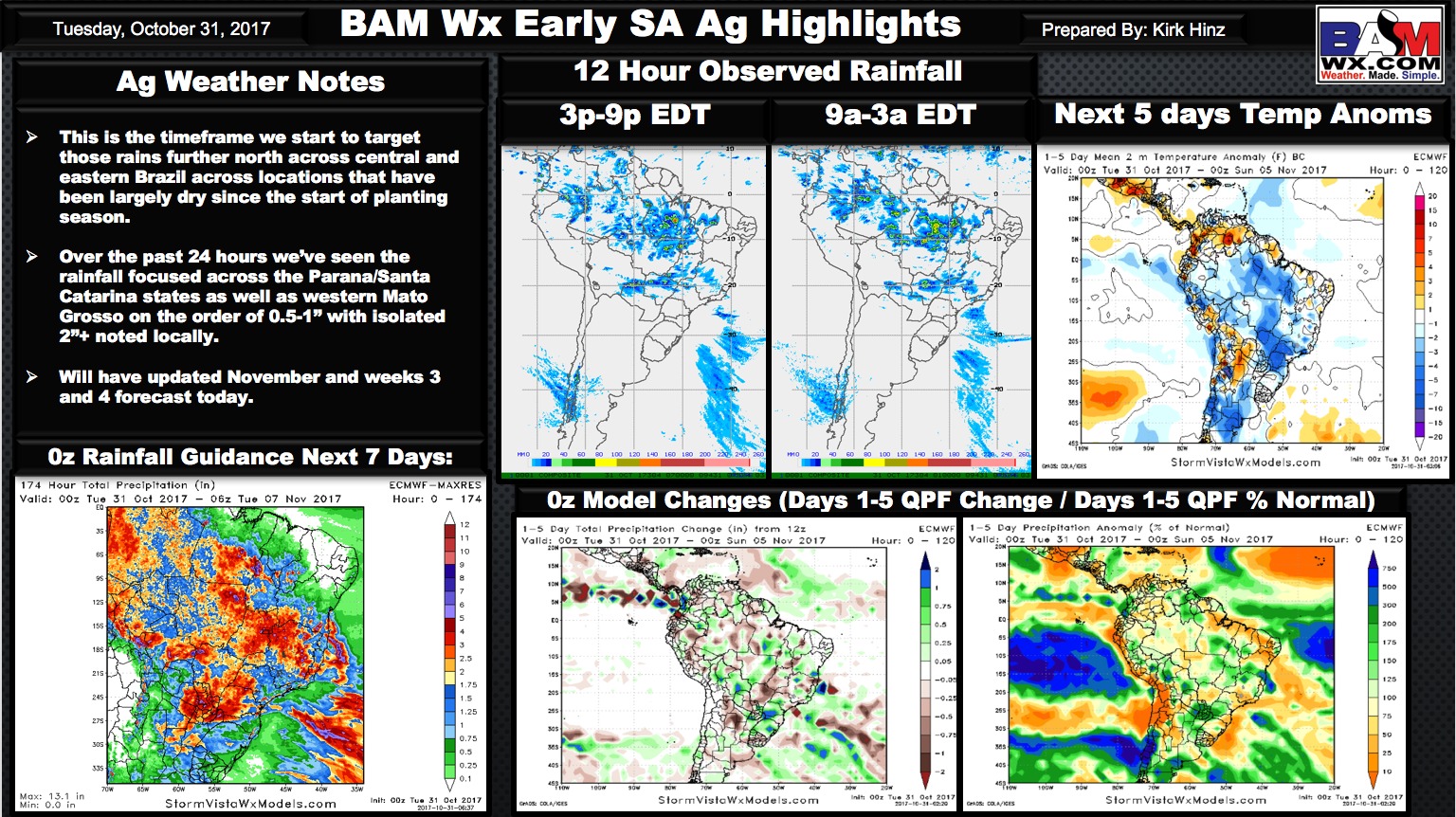 Tuesday Early Morning South America Ag Weather Quicksheet. K.