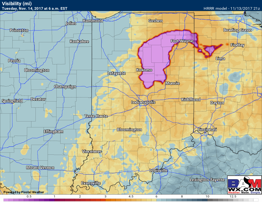 Indiana short term evening update: Possible freezing fog locally tonight. E.