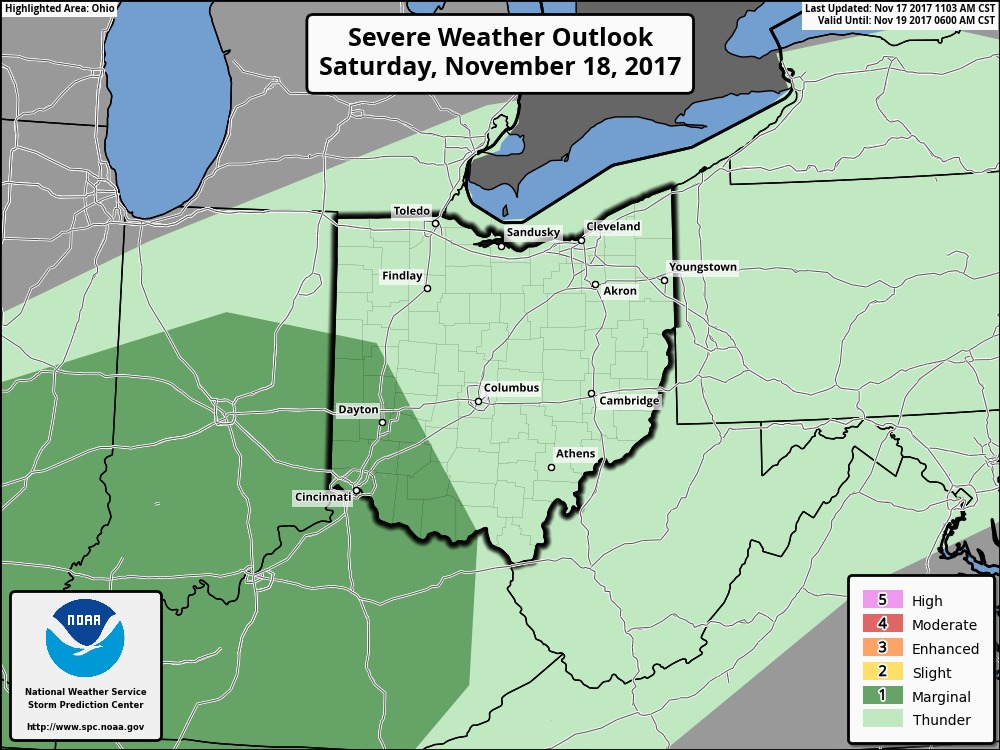 11-17-17 Ohio short-term: Widespread gusty conditions Sat…heavy, wet backside snow showers possible as well. K.