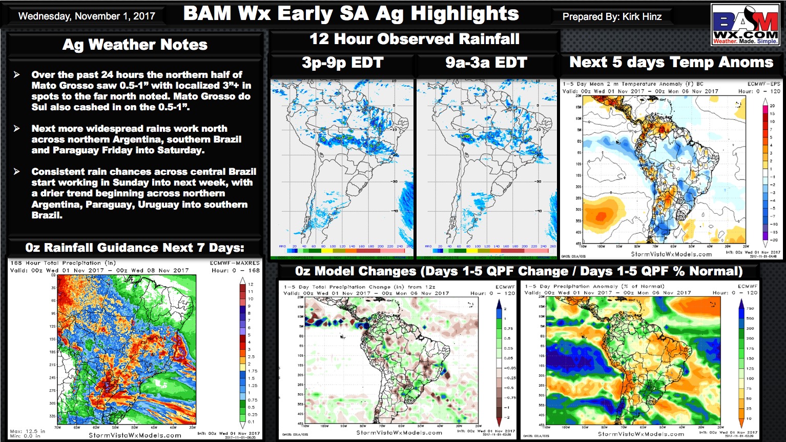 Wednesday Early Morning South America Ag Weather Quicksheet. K.