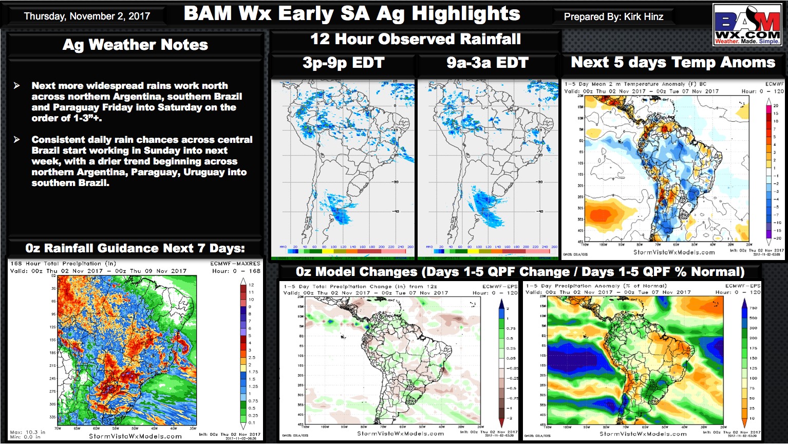 Thursday Early Morning South America Ag Weather Quicksheet. K.