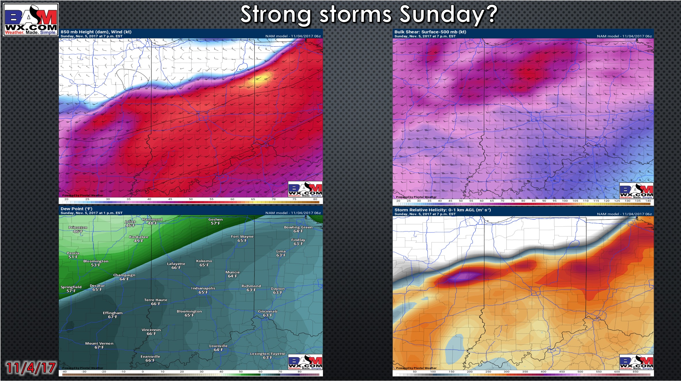 11-4-17 Indiana: Threat for severe storms Sunday continues…detailed analysis here. K.