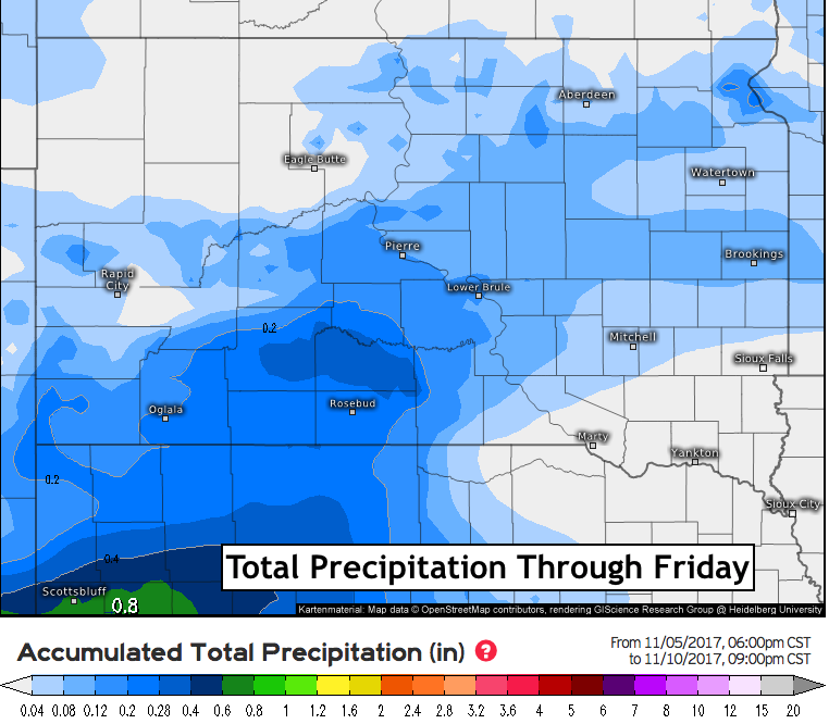 11-6-17 South Dakota Update: Some snow tonight southwest, cold this week. E.