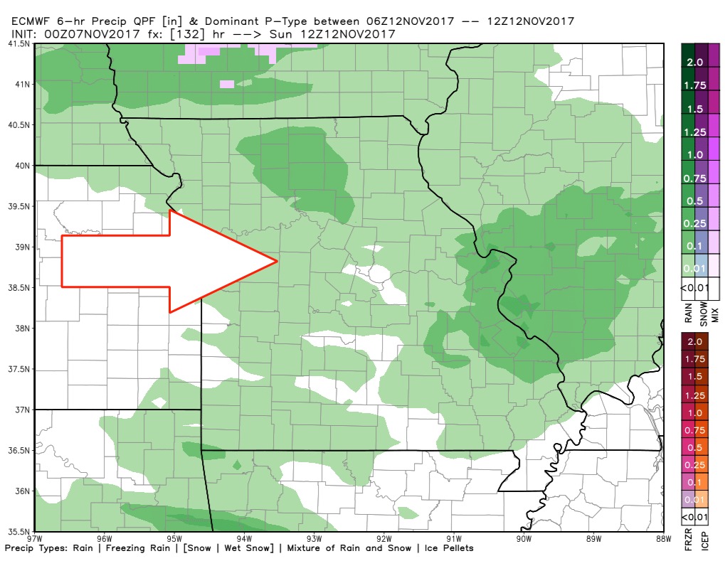 11-7-17 Missouri: Showers mainly south today…eyeing next rainmaker late weekend. K.