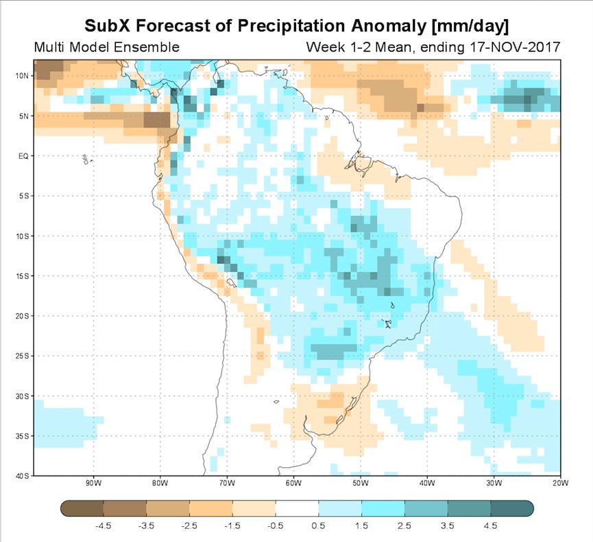 11-7-17 South America: Long-advertised central Brazil rains forecasted this week…details here! K.