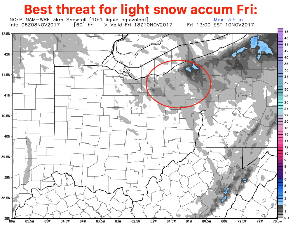 11-8-17 Ohio: Frost possible overnight…coldest air of the season works in…latest details on lake effect snow potential Fri. K.