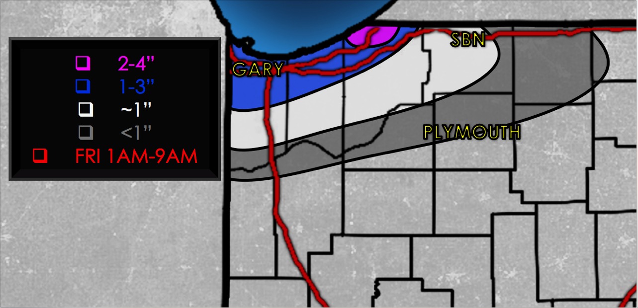 11-9-17 Indiana short-term: Update on accumulating lake-effect snowfall potential through Friday. K.