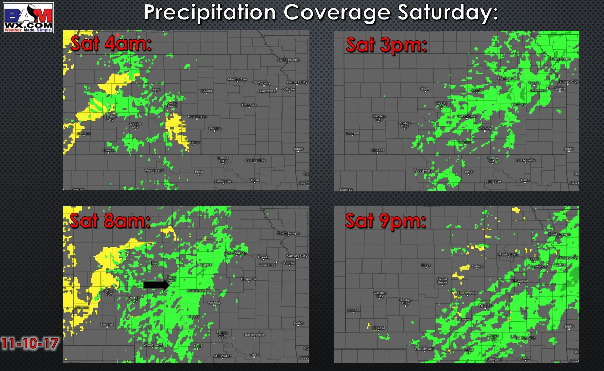 11-10-17 Kansas/Nebraska Forecast: Areas of drizzle (freezing in spots) tonight – some showers through Saturday – nicer Sunday. N.