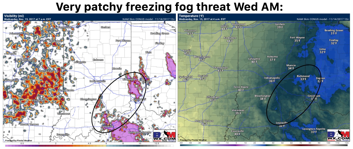 11-14-17 Indiana short-term: update on patchy freezing fog southeast & rains increasing into Wednesday. K.