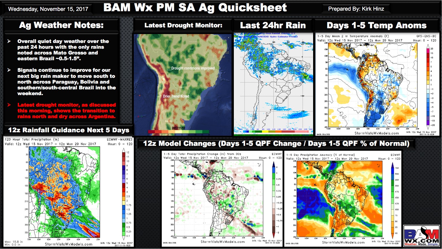 Wednesday Afternoon South America Ag Weather Quicksheet. K.