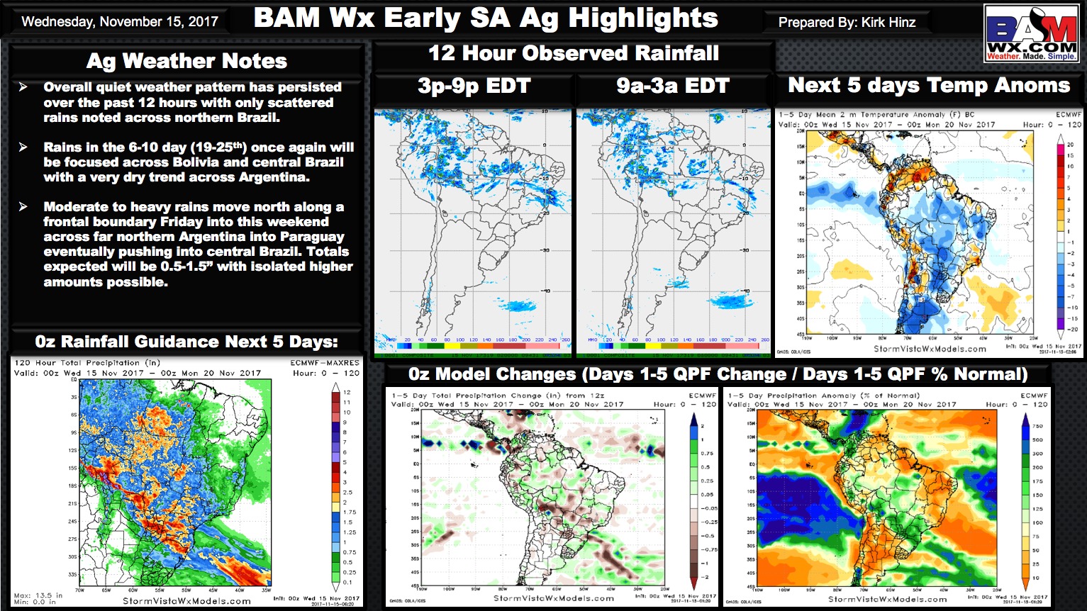 Wednesday Early Morning South America Ag Weather Quicksheet. K.