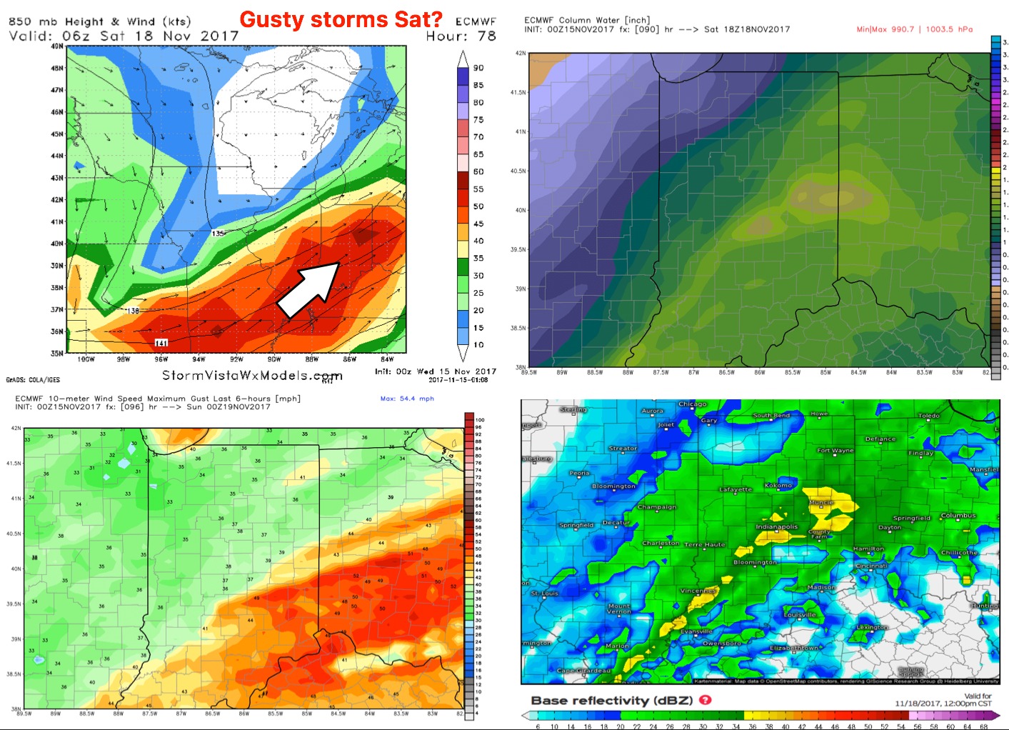 11-15-17 Indiana: Widespread showers work east today…confidence increasing on gusty storm/heavy rainfall threat Sat. K.