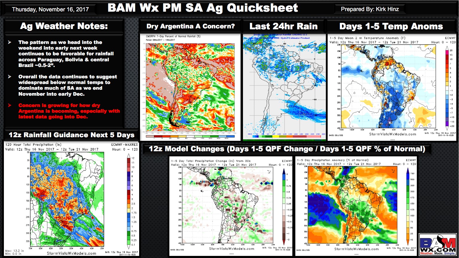 Thursday Afternoon South America Ag Weather Quicksheet. K.