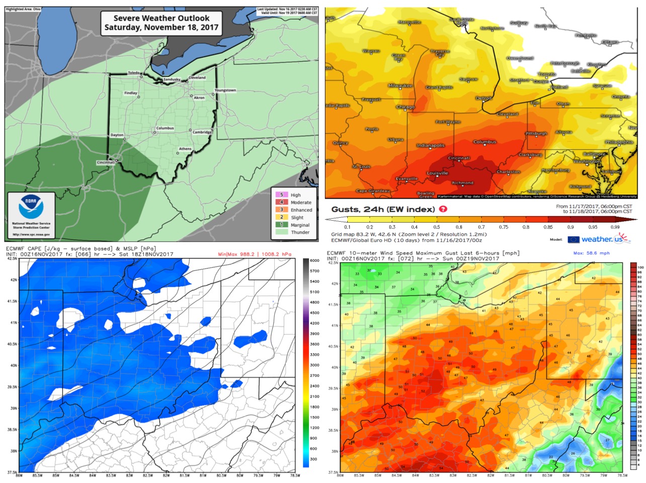 11-16-17 Ohio: Frost possible Friday AM…all eyes on a gusty storm/heavy rainfall threat Saturday. K.