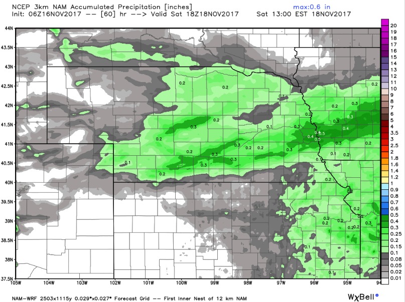 11-16-17 Nebraska Forecast: Milder temperatures into Friday with rain Friday night, dry weekend ahead. N.