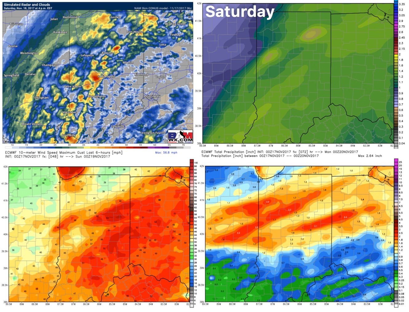 11-17-17 Indiana: Gusty storms & backside snow showers possible on Sat…update on Thanksgiving week forecast. K.