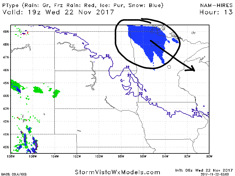 11-22-17 Northern Plains Regional Update: Weak system moves through today, Variable temps into the weekend. E.