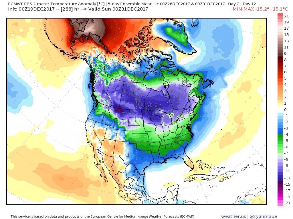 12-19-17 Long Range Update: Major cold ushers in last week of Dec…risks to Jan warmth looking at the MJO & North Pacific. K.