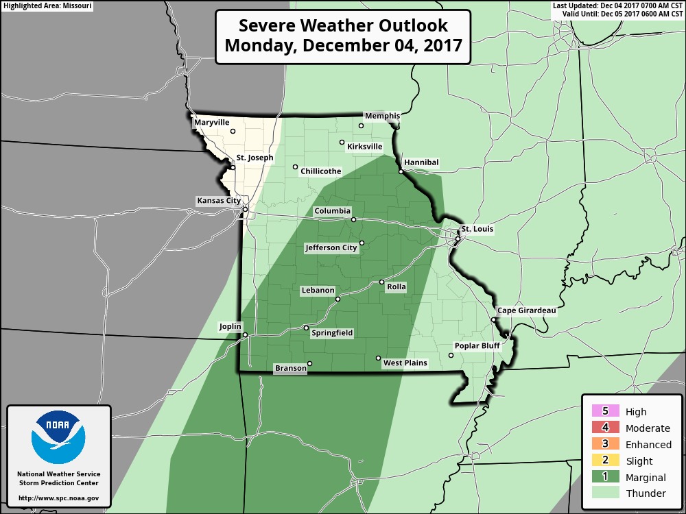 12-4-17 Missouri: Targeting gusty storms & very warm temps today…eyeing late week snowfall potential as well? K.