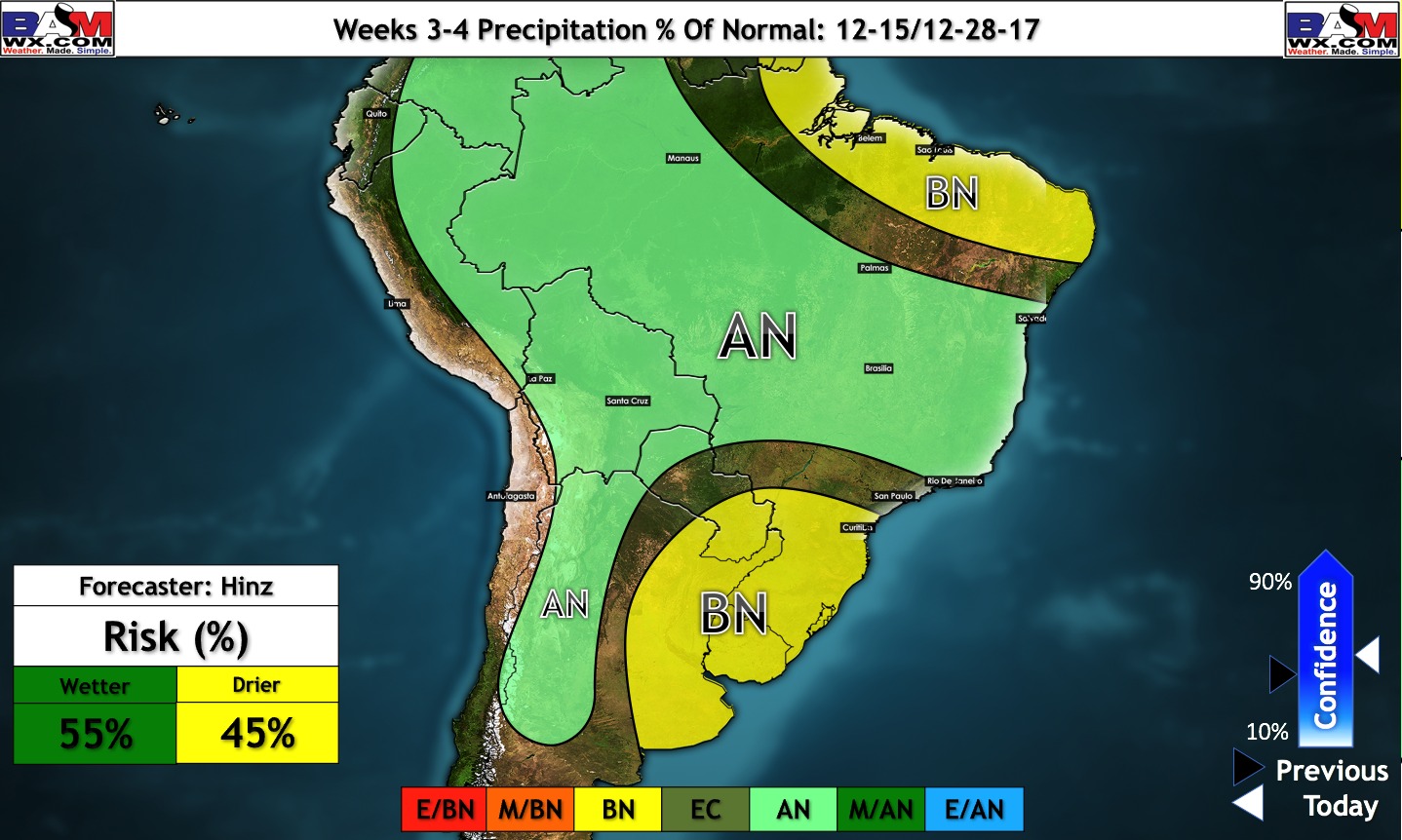 12-1-17 South America: Updated December thoughts on rainfall…dry getting drier in Argentina? Details here! K.